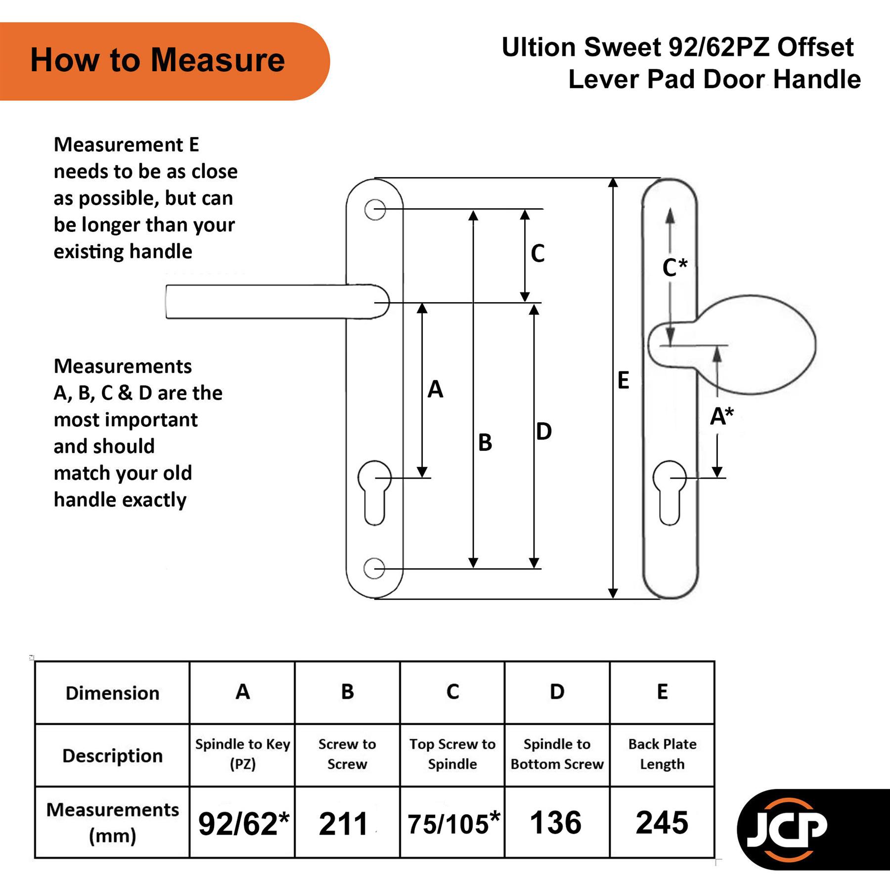 Composite Lever Pad Door Handle Pair UPVC Sprung Set 92/62PZ 211mm Fixings Sweet