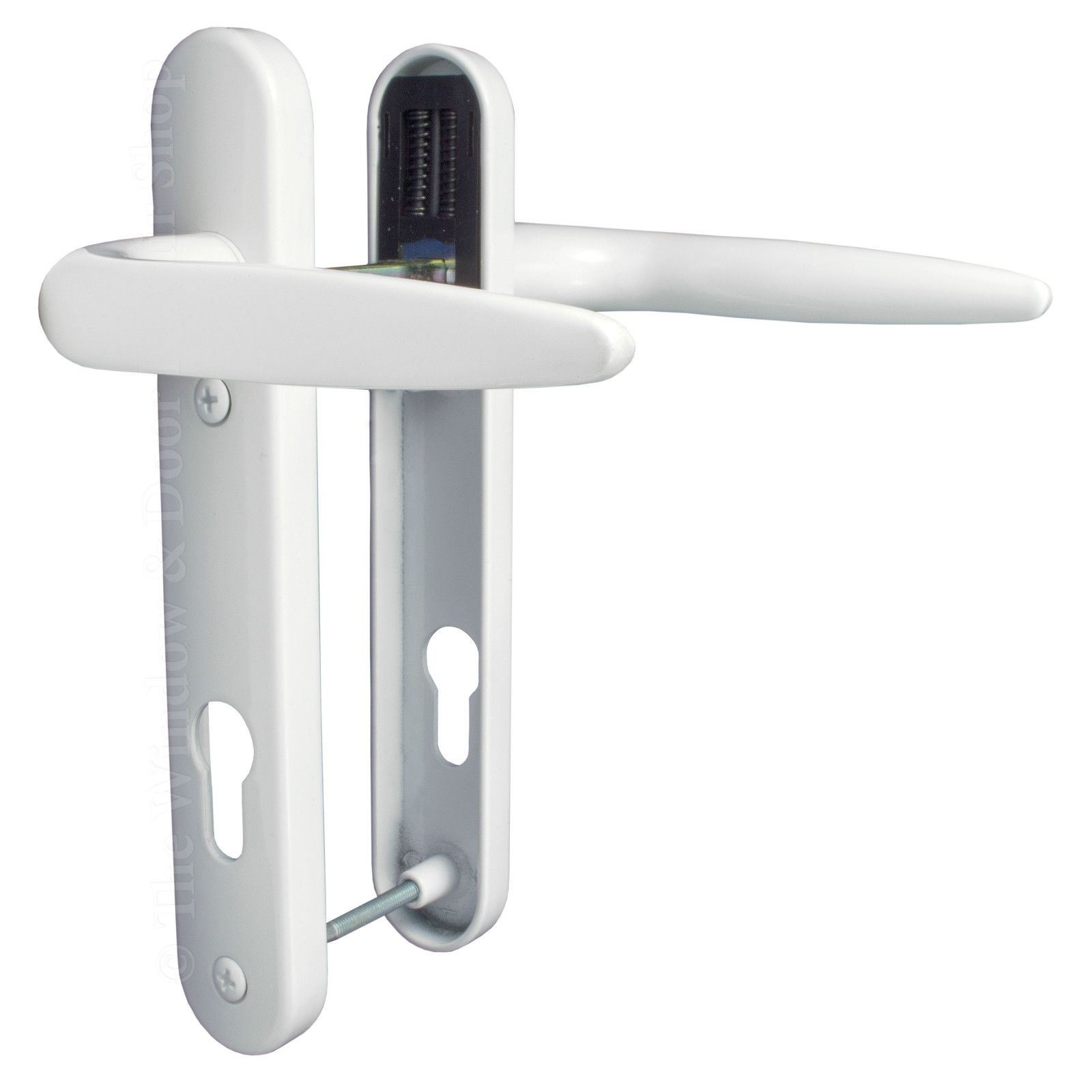 UPVC Door Handle Set White 92PZ 92mm Lever Pair Sprung PVC 122mm