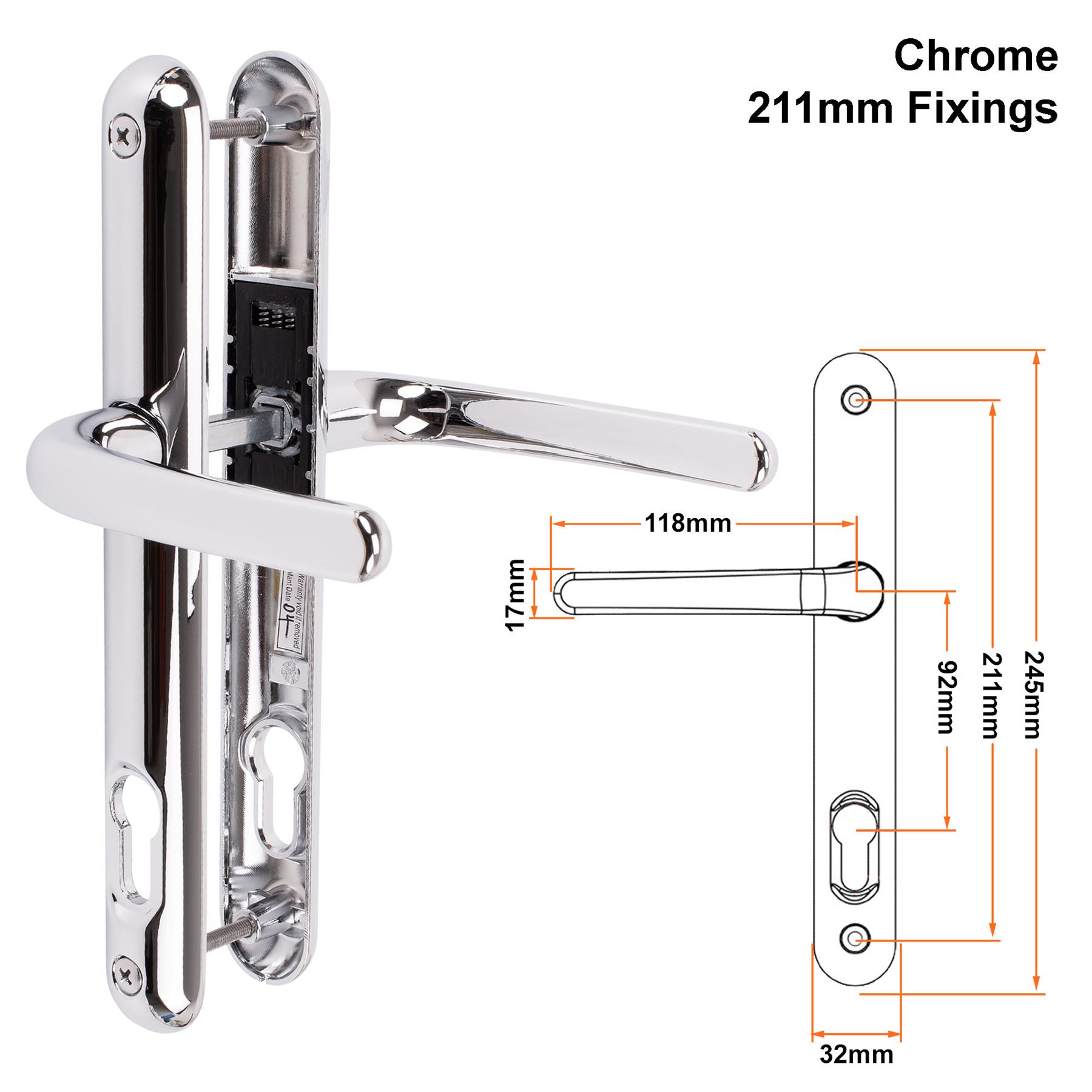 Composite Door Handle Pair uPVC Sprung Lever Set 92PZ 211mm Fixings Ultion Sweet - Picture 9 of 14