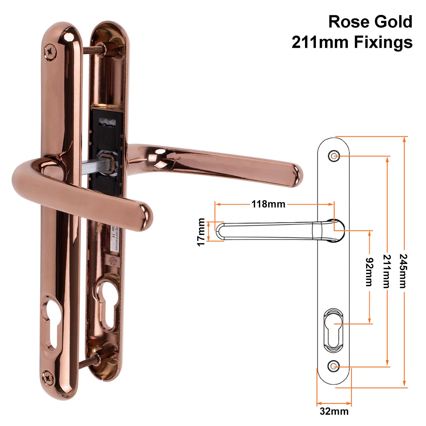 Composite Door Handle Pair uPVC Sprung Lever Set 92PZ 211mm Fixings Ultion Sweet - Picture 11 of 14