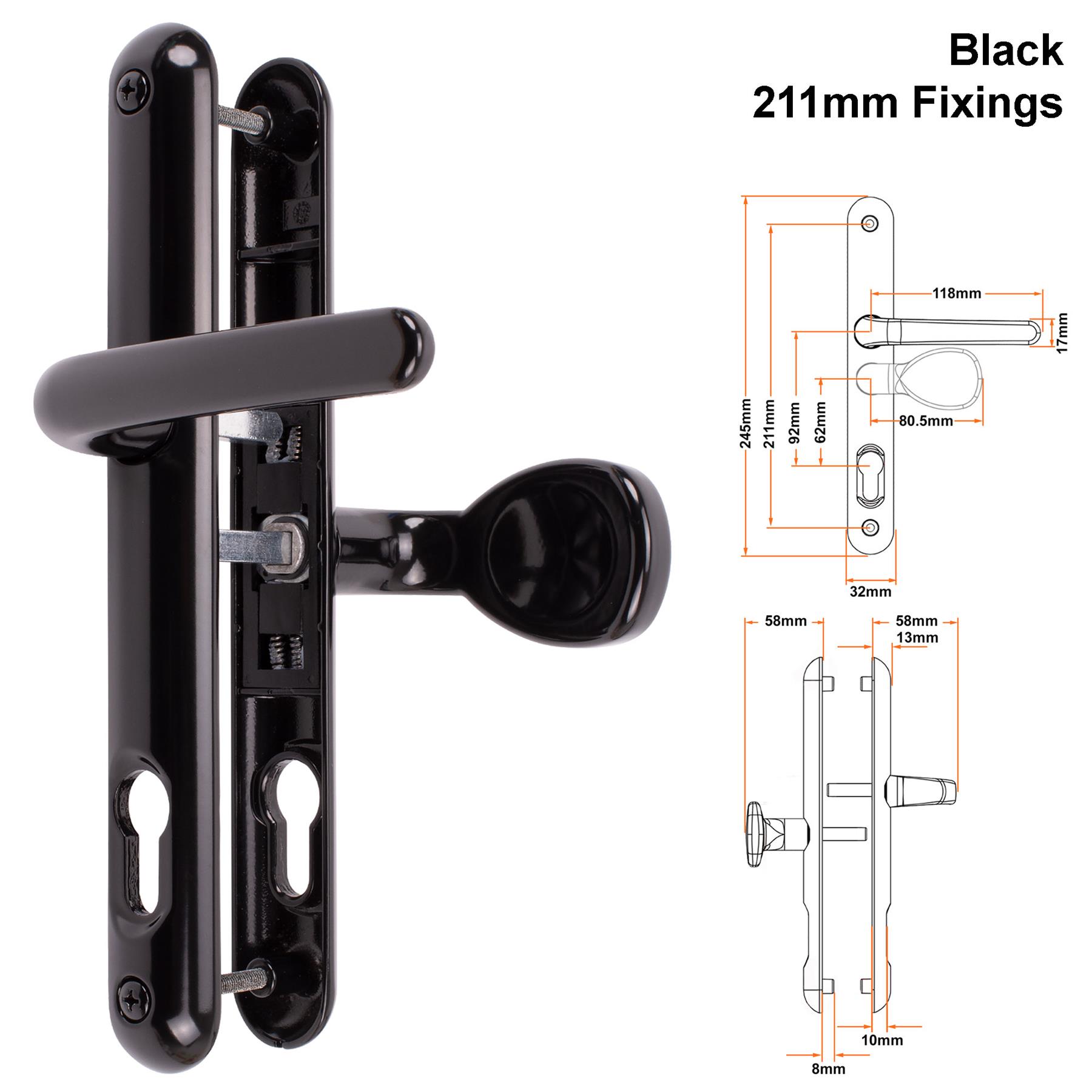 Composite Lever Pad Door Handle Pair UPVC Sprung Set 92/62PZ 211mm Fixings Sweet - Picture 9 of 15