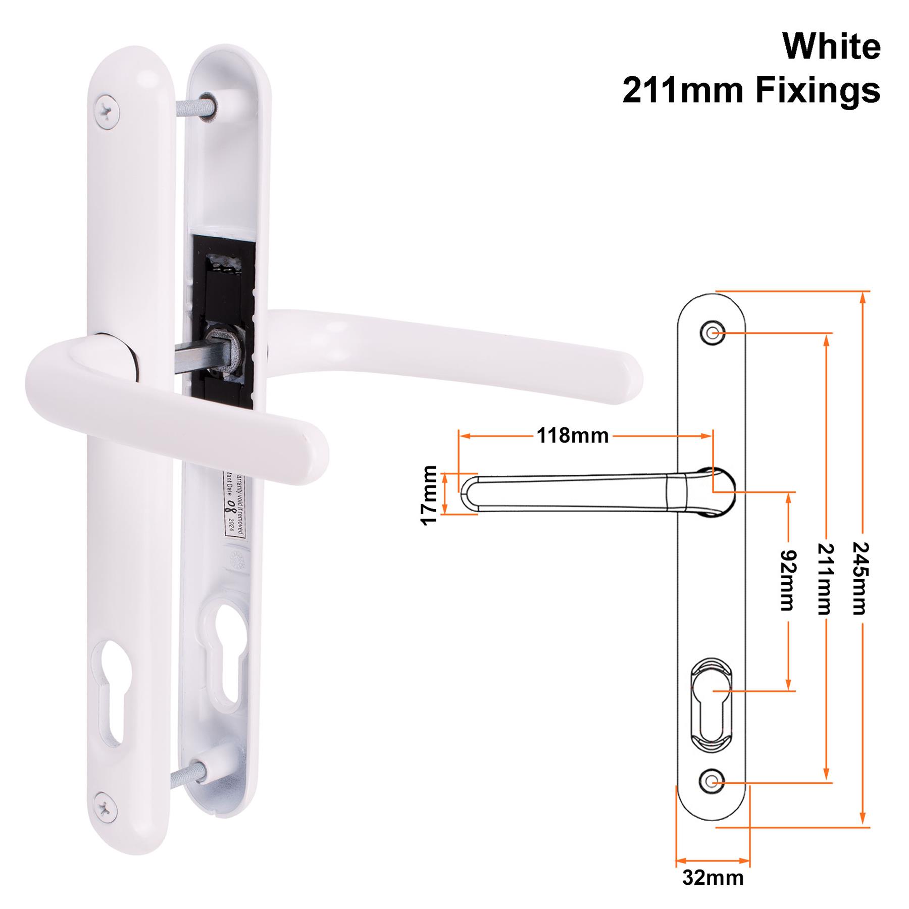 Composite Door Handle Pair uPVC Sprung Lever Set 92PZ 211mm Fixings Ultion Sweet - Picture 14 of 14