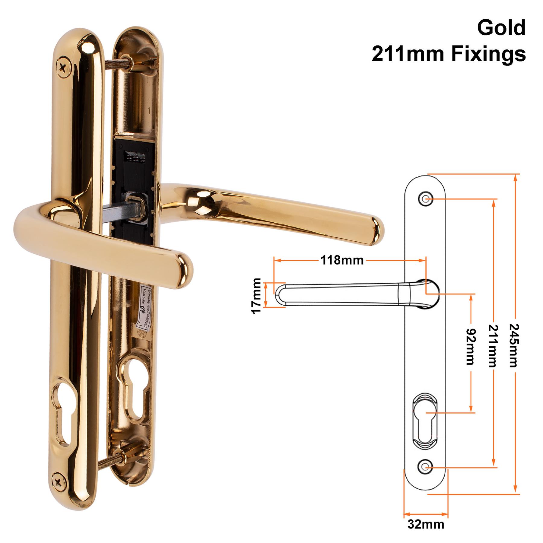Composite Door Handle Pair uPVC Sprung Lever Set 92PZ 211mm Fixings Ultion Sweet - Picture 10 of 14