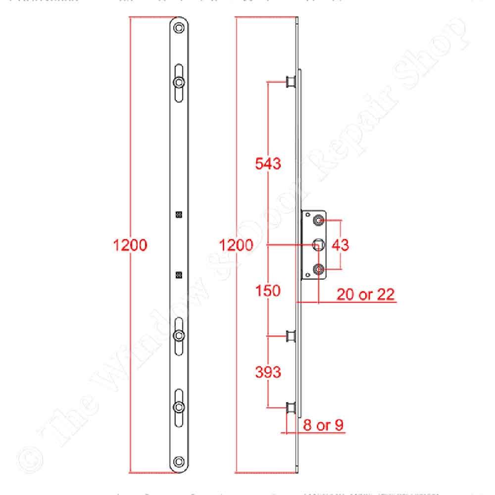 Inline Espag Window Lock Gearbox 16mm Flat Rail 20 or 22mm Backset UPVC