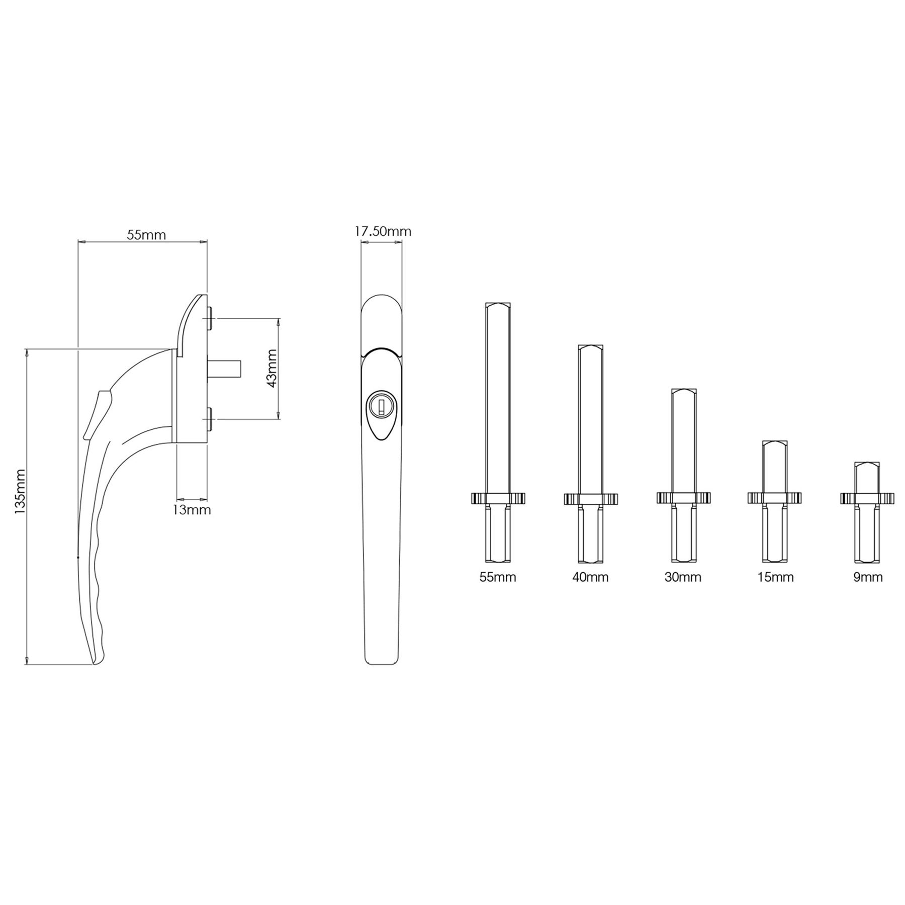 UPVC Universal Inline Window Handle Double Glazing Espag Lock Smart