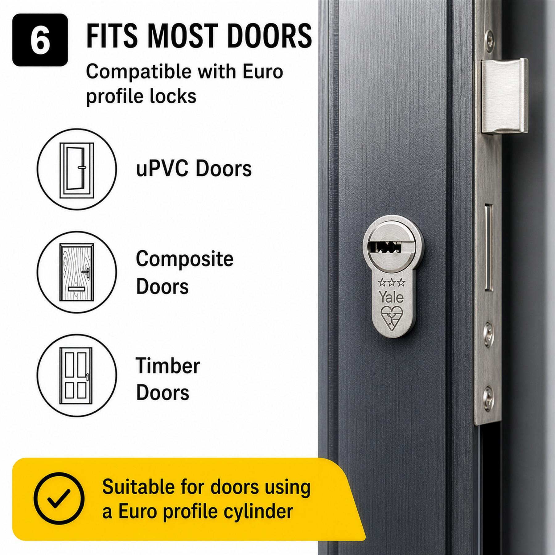 YALE Superior Euro Cylinder Door Lock Anti Snap Bump High Security uPVC Barrel