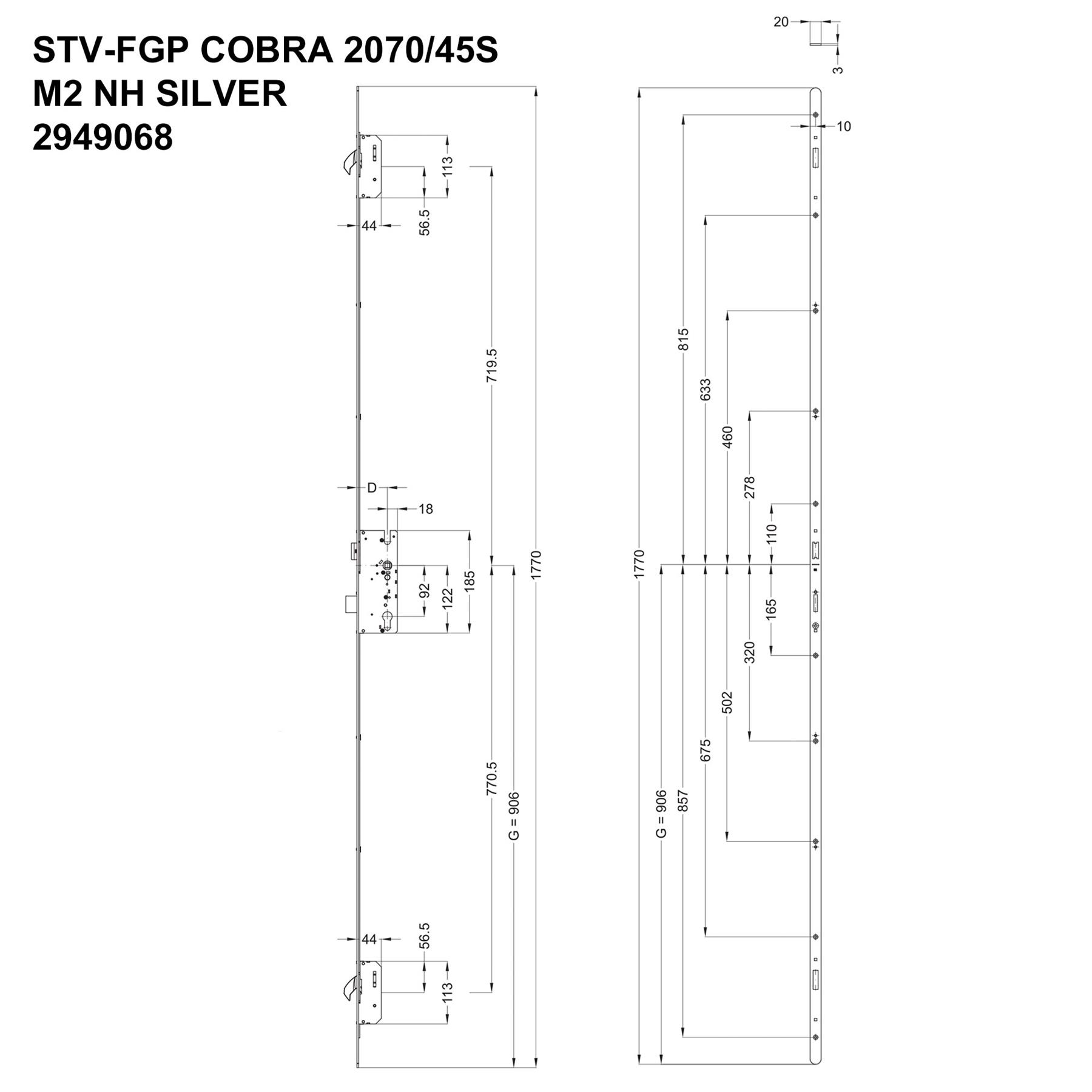Winkhaus Cobra STV UPVC Door Lock 2 Hook Split Spindle Lift Lever 20mm Faceplate