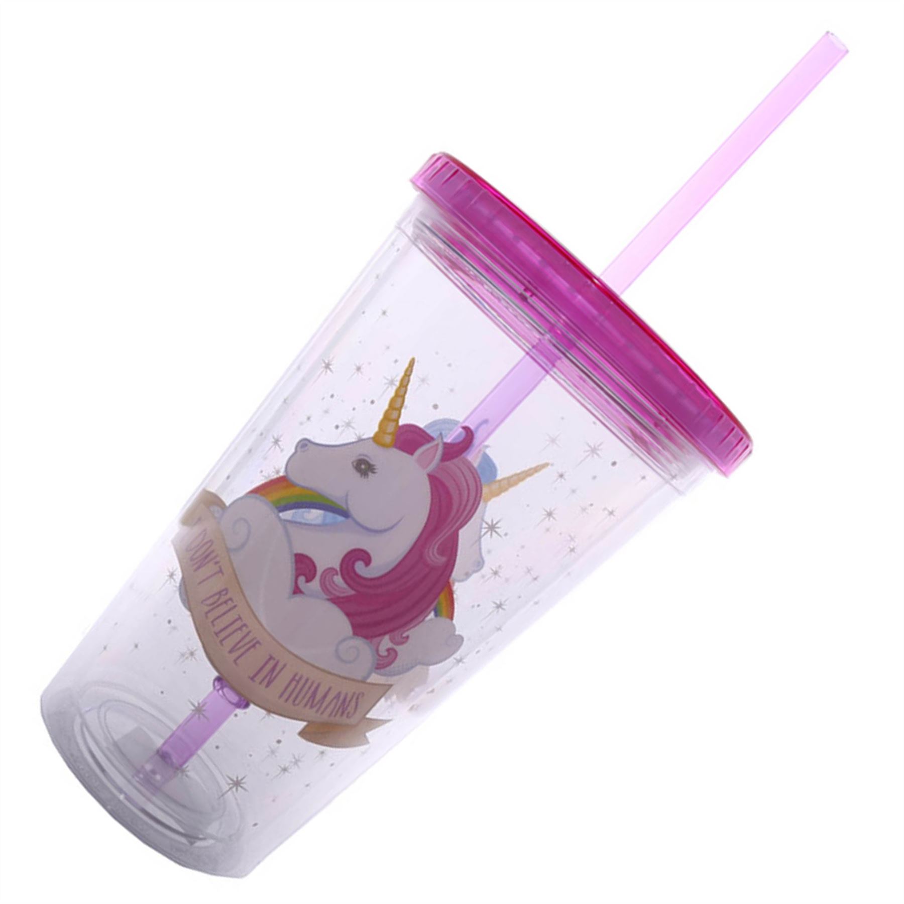 Unicorn Cup Plastic Double Walled 15.5 cm High Screw Top Lid & Straw eBay