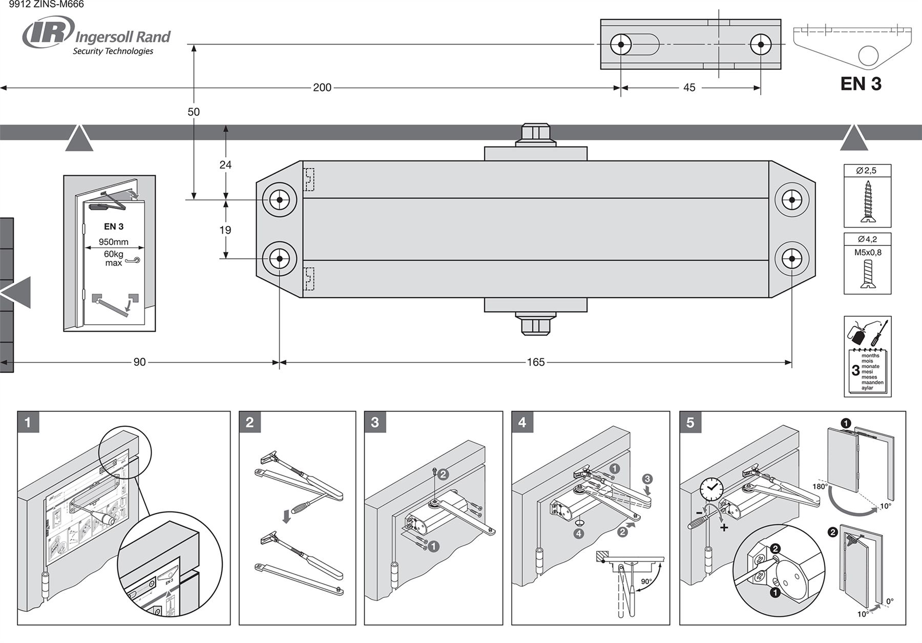 Briton Metal Fire Rated Door Closer Automatic Overhead Size 3 Silver