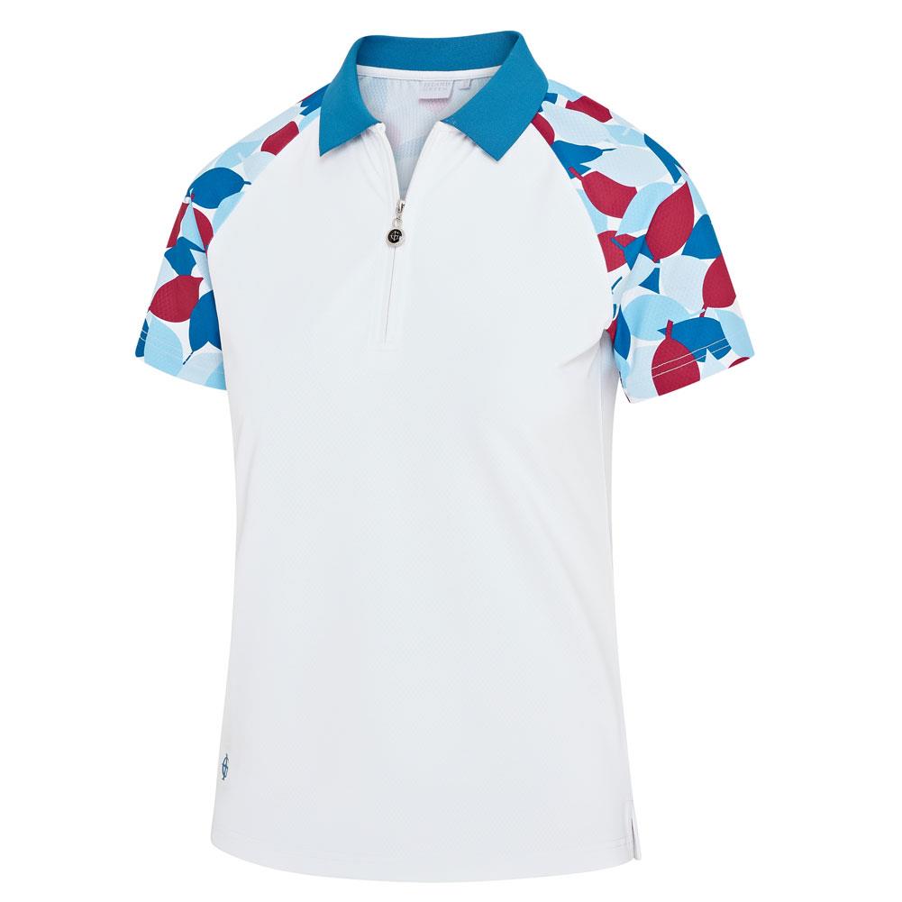 Island Green Polo Shirt Ladies Leaf Print Back Short Sleeves UV Protection Golf - Picture 2 of 2