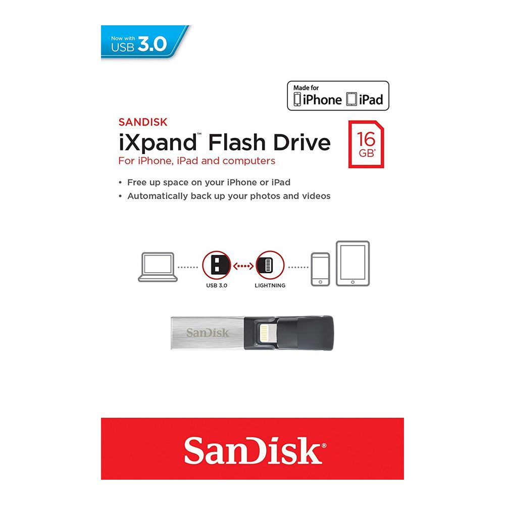 SanDisk iXPAND FLASH DRIVE. Free up space on your iPhone or iPad. 16GB