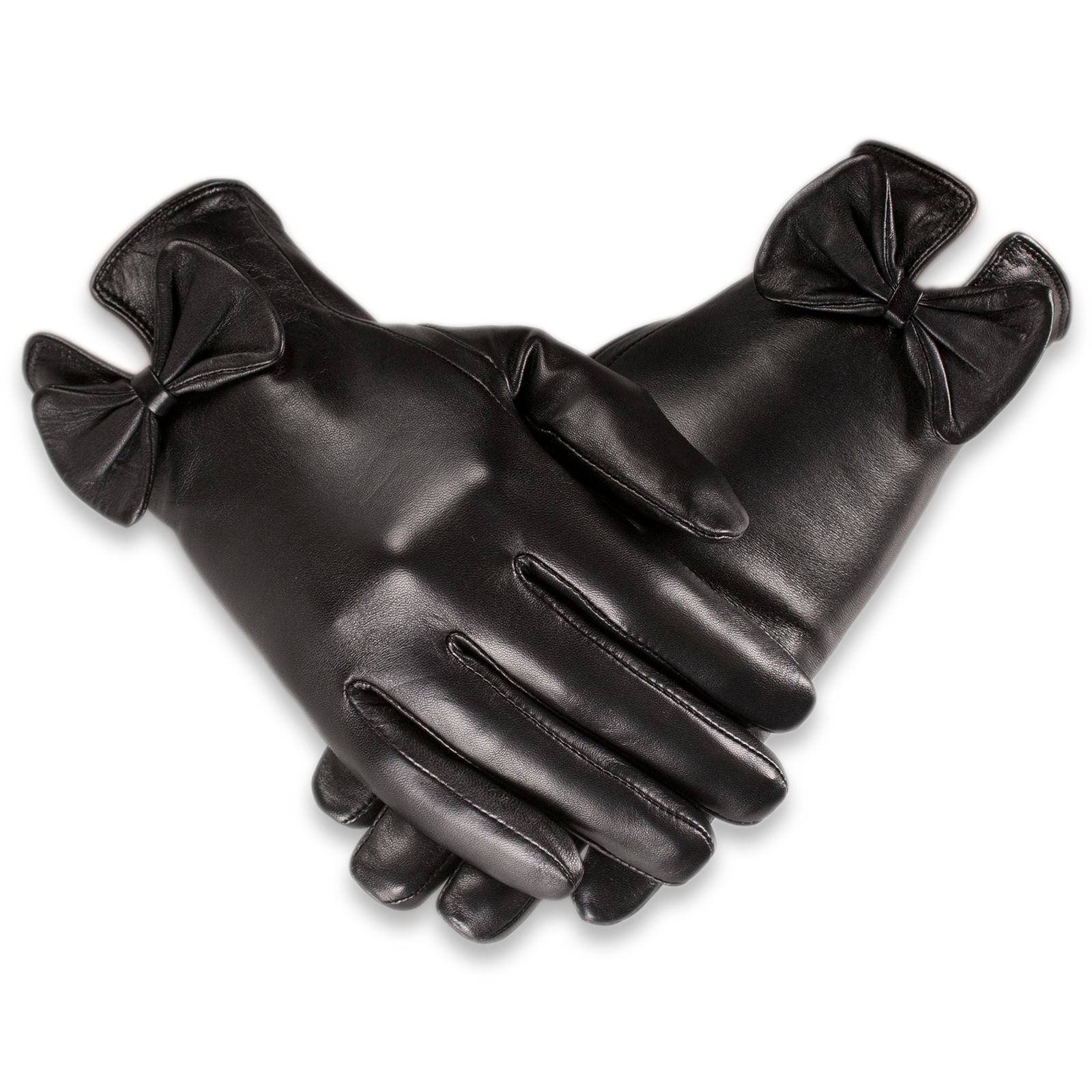 Quivano Ladies Leather Gloves Bow Cuff Fleece Lined Genuine Real Soft