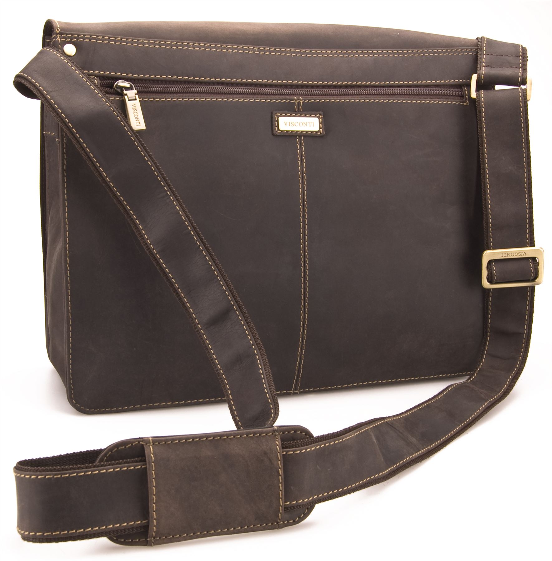 Visconti Large Distressed Real Leather Messenger Shoulder Bag HARVARD L