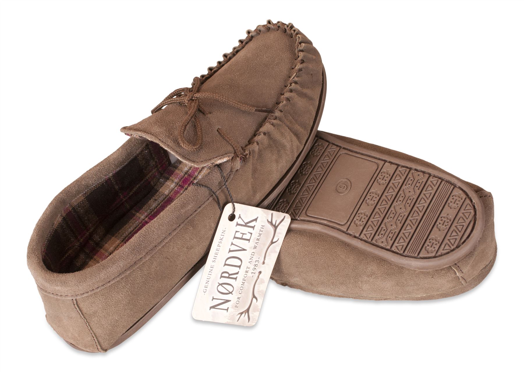 Nordvek Mens Sheepskin Suede Moccasin Slippers NonSlip Hard Sole 424