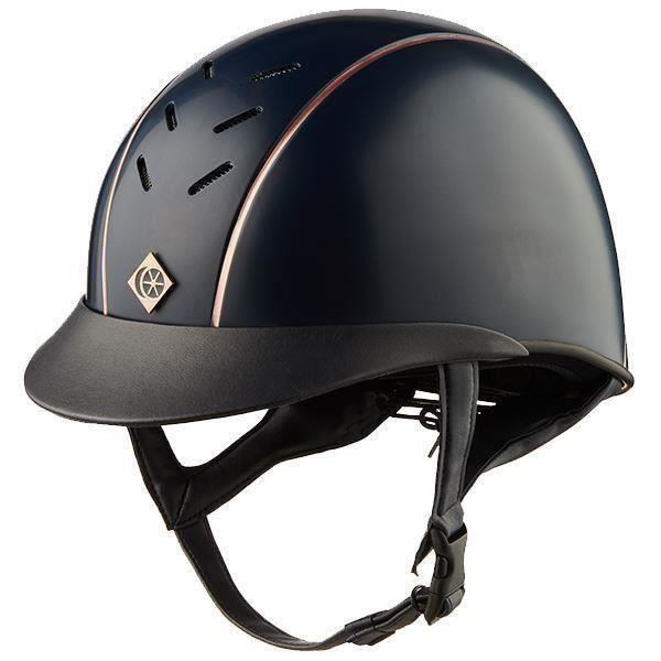 Charles Owen Ayrbrush Helmet Navy with Rose Rose Rose Gold Pinstripe de7116 Charles Owen Ayrbrush Helmet Navy with Rose Rose Rose Gold Pinstripe de7116