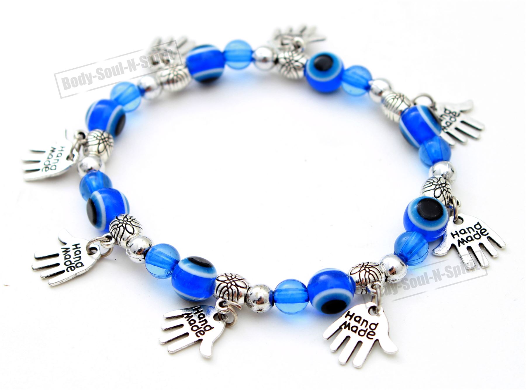 Jewish Judaica LUCKY Blue EYE Beades Hamsa Hand Charm Pendant Bangle