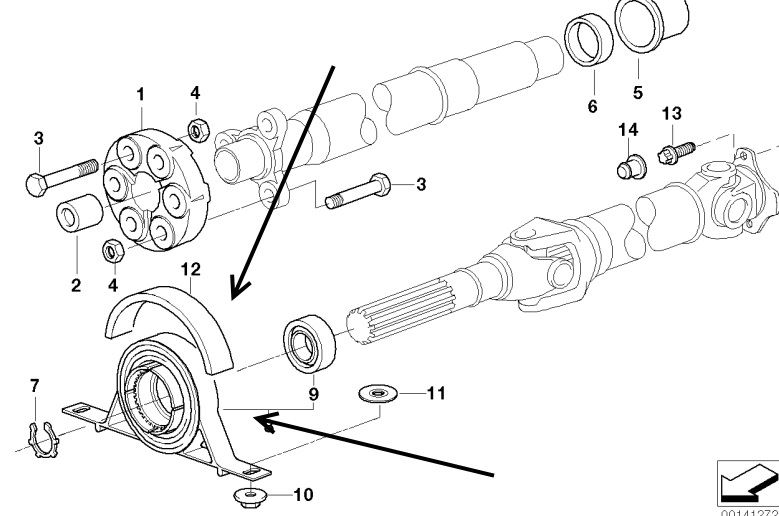 BMW E46 3 Series Centre Propshaft Mounting + Bearing FEBI 26127501257