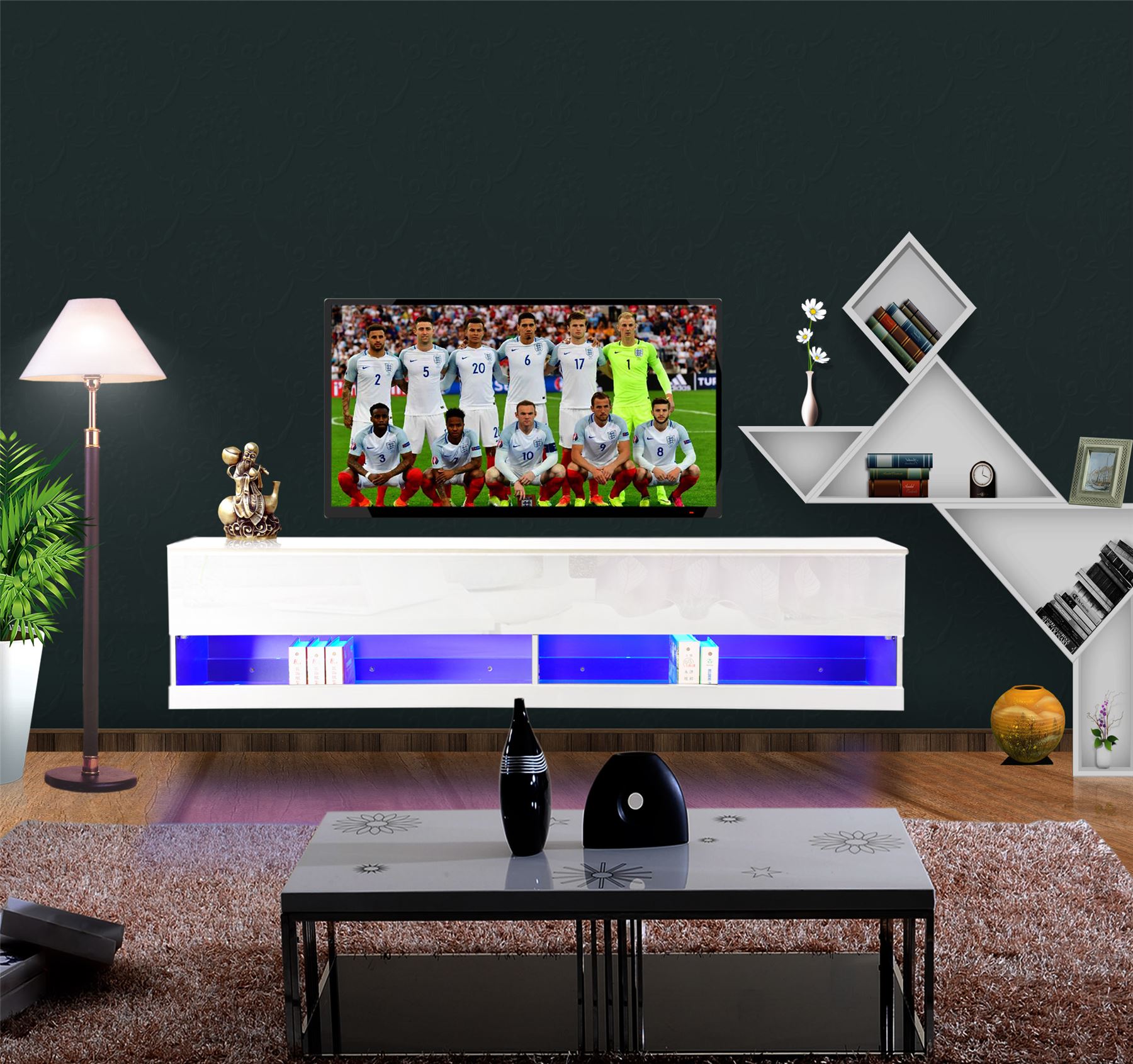 Wall Mounted TV Entertainment Unit High Gloss 180cm Floating