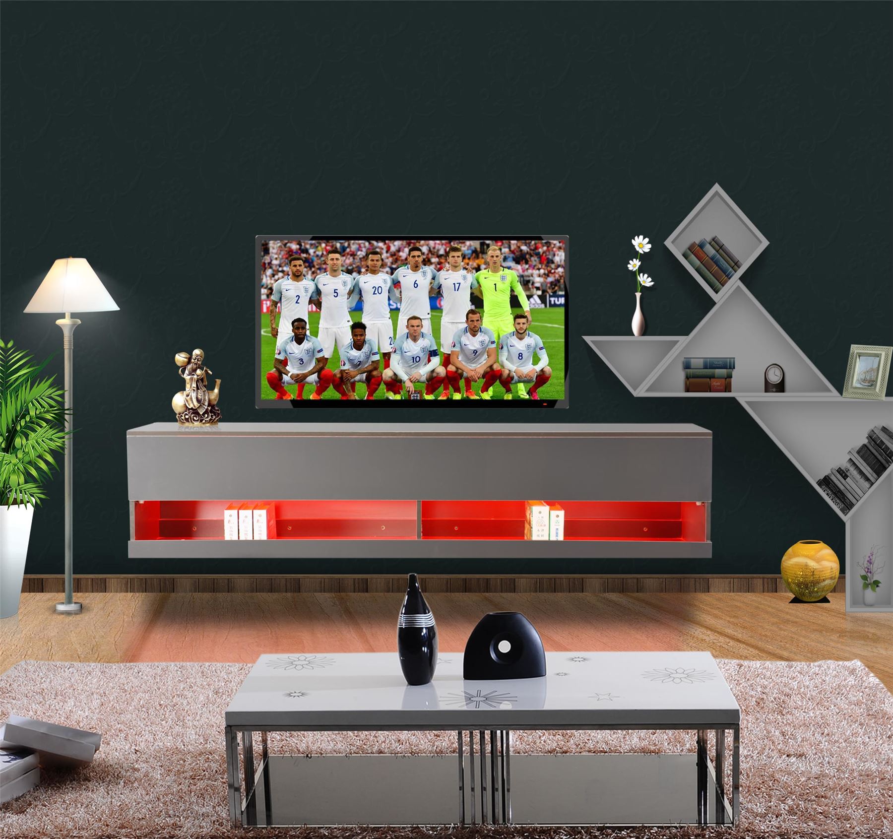 Wall Mounted TV Entertainment Unit High Gloss 180cm Floating