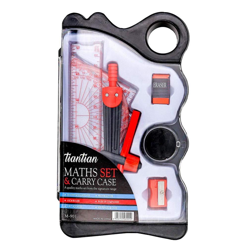 Maths Set Clear Plastic Case Geometry Ruler Protector Compass Squares