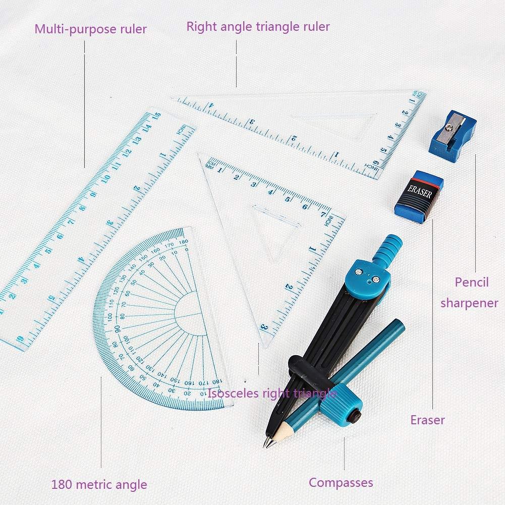 Geometry Ruler Protector Compass Maths Set Clear Plastic Case Squares