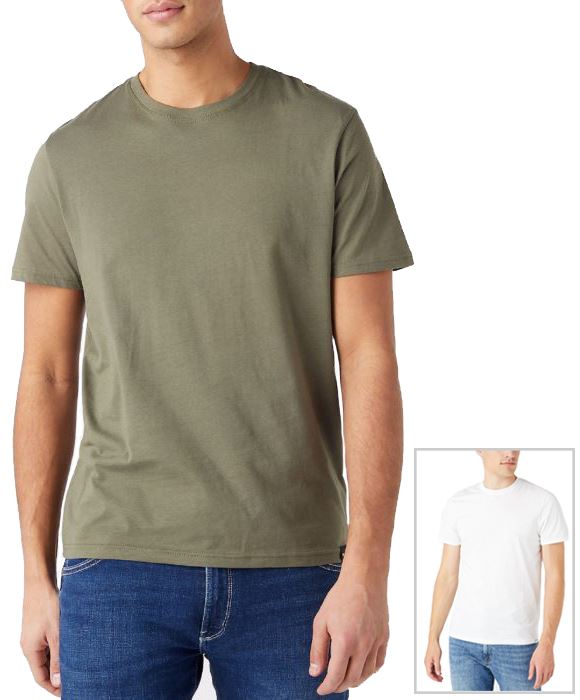 Paquete de 2 camisetas lisas Wrangler para hombre cuello redondo camiseta de algodón verde y blanco - Imagen 7 de 16