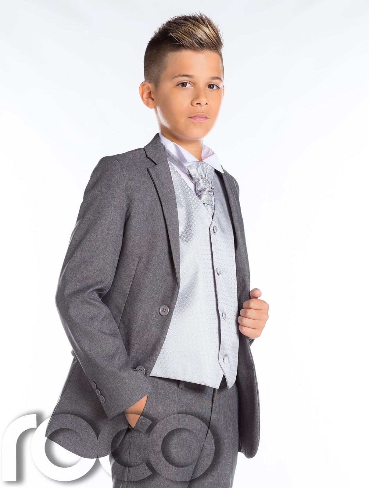 Boys Italian Cut Formal Grey Suit Pageboy Wedding Prom Communion Boy Suits Gray