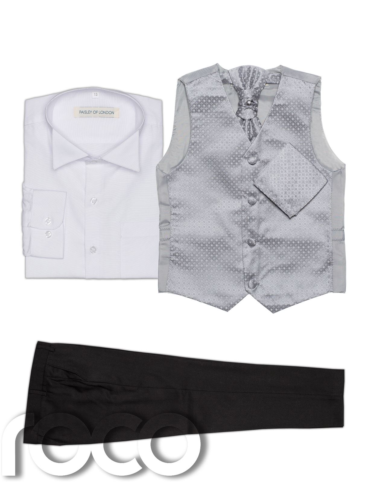 Page Boy Suits Baby Boys Waistcoat Suit Black Trousers Diamond Pattern