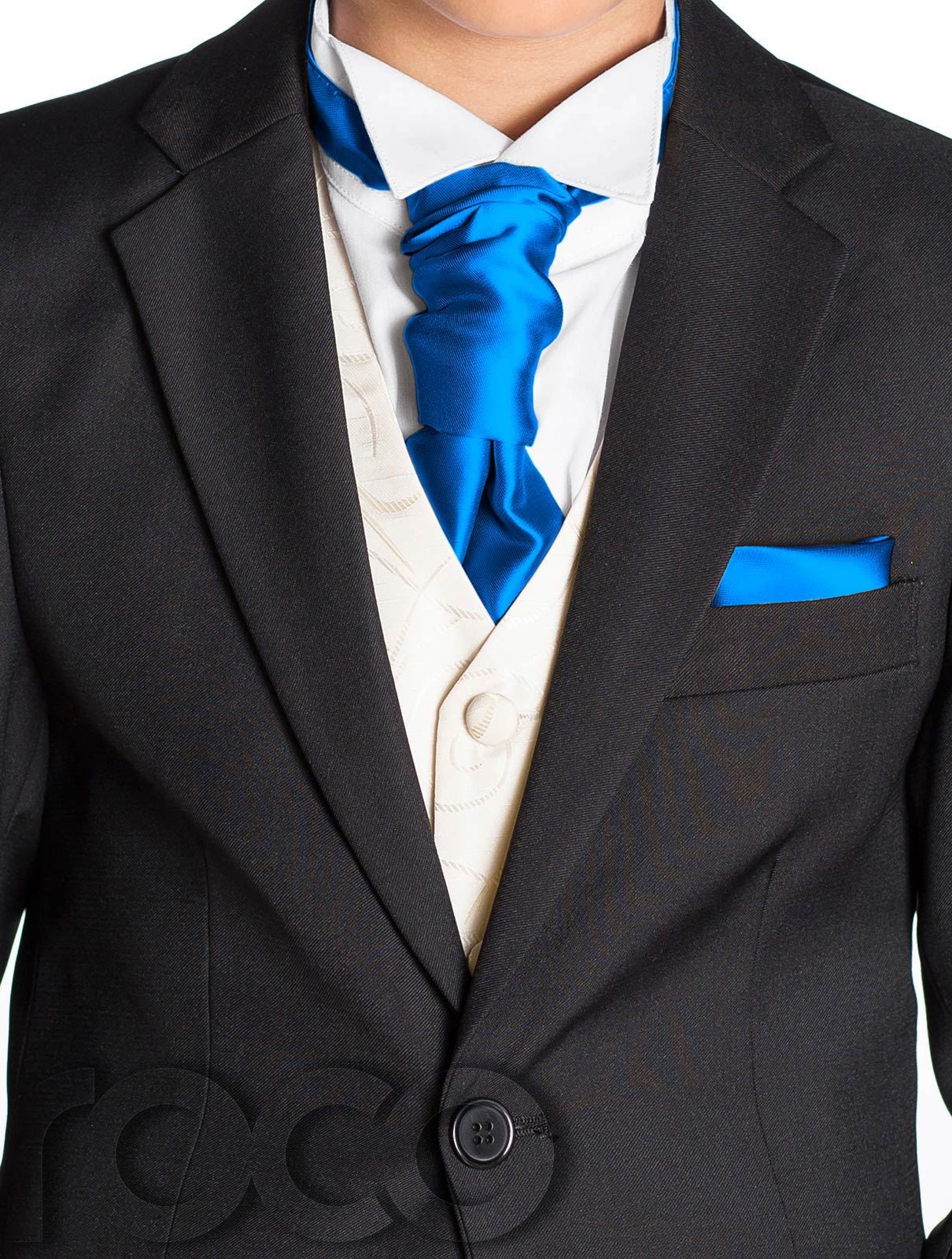 boys black suit, boys cravat & pocket square, page boy suits