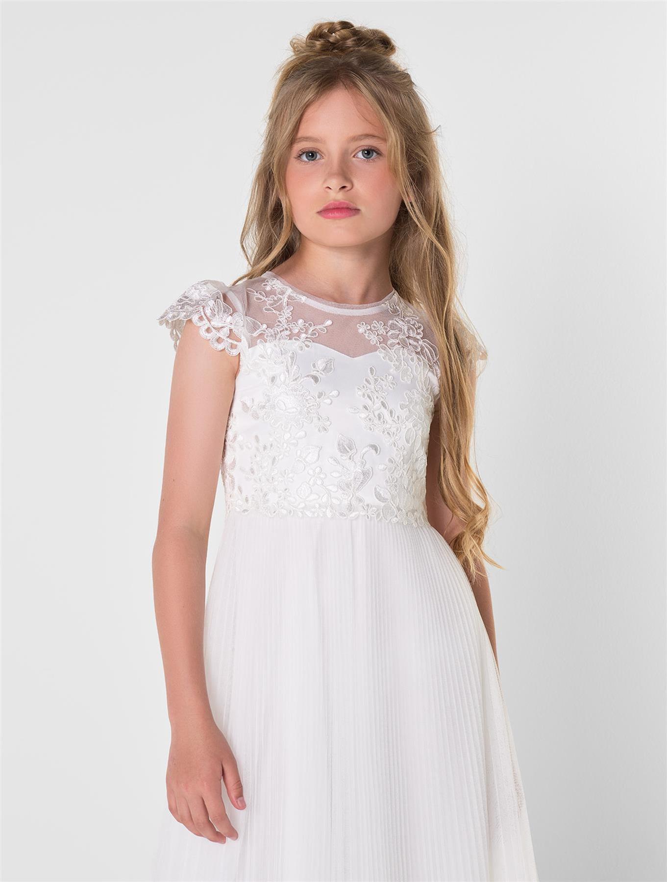 Girls White Prom Dress, Girls Wedding, Bridesmaid, Flower Girl Dress 6-15 Years - Picture 4 of 9