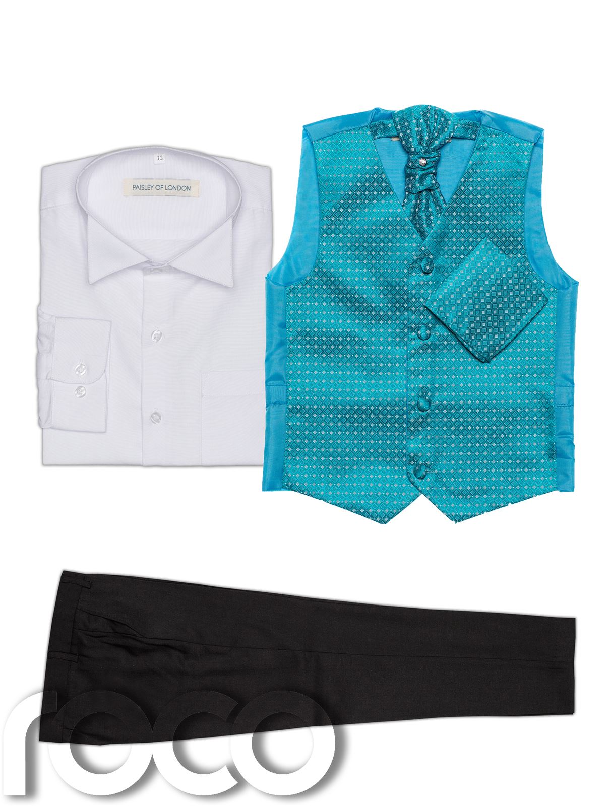 Page Boy Suits Baby Boys Waistcoat Suit Black Trousers Diamond Pattern