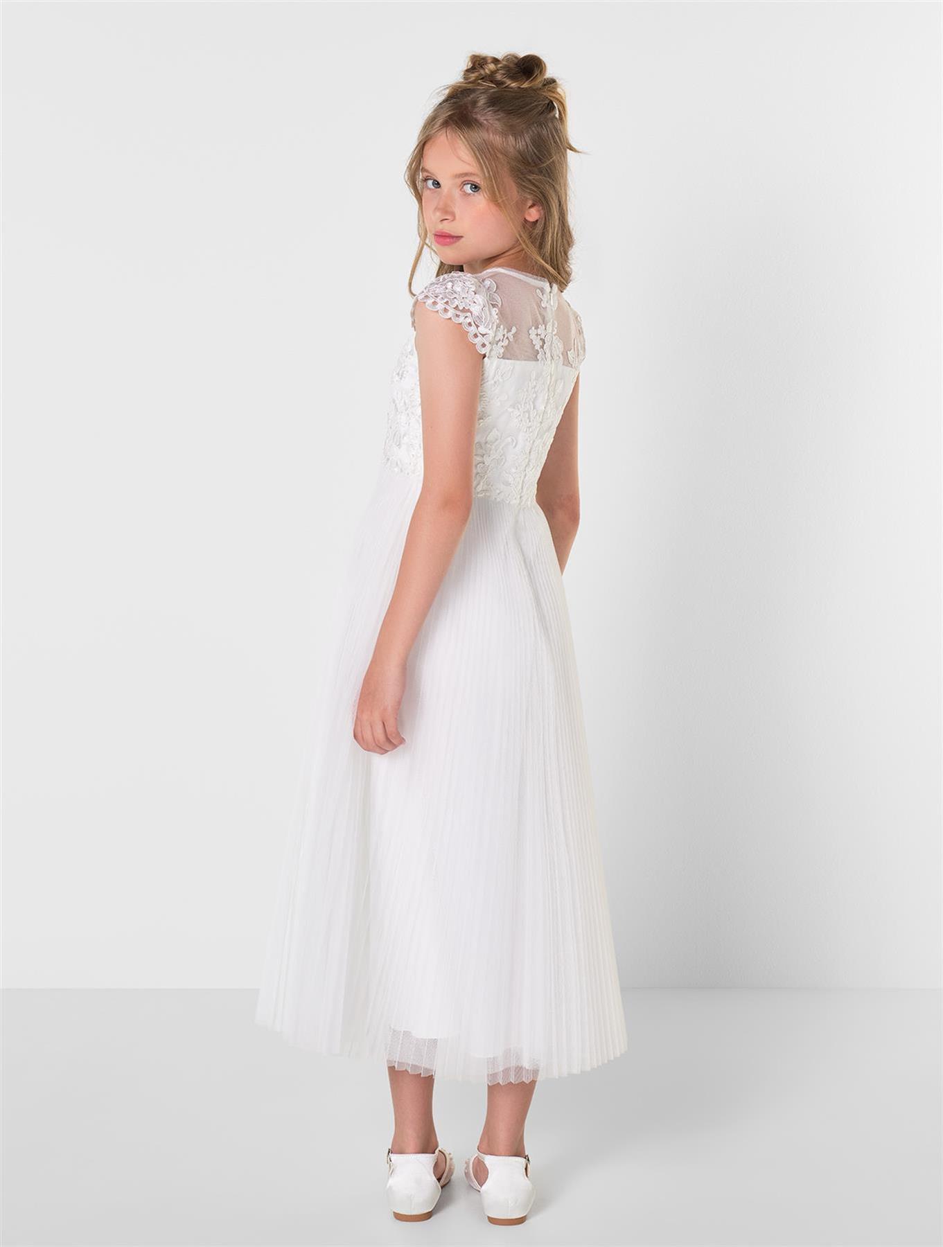Girls White Prom Dress, Girls Wedding, Bridesmaid, Flower Girl Dress 6-15 Years - Picture 3 of 9