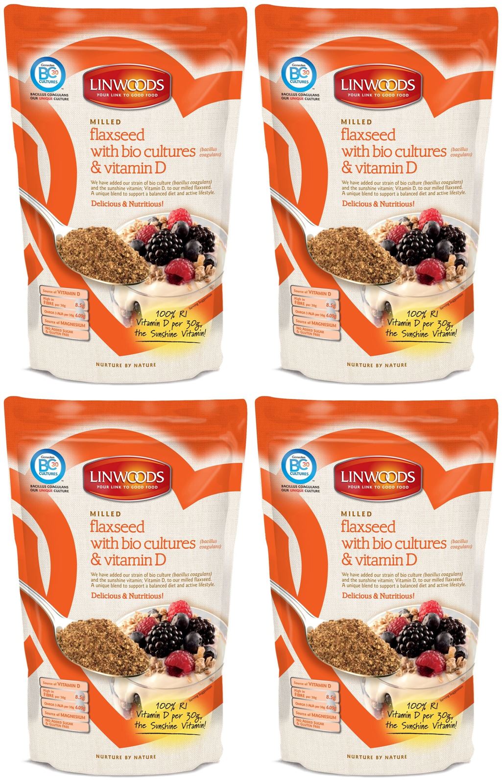 Linwoods Flaxseed Biocultures & Vit D 360g (Pack of 4) 5016887003800