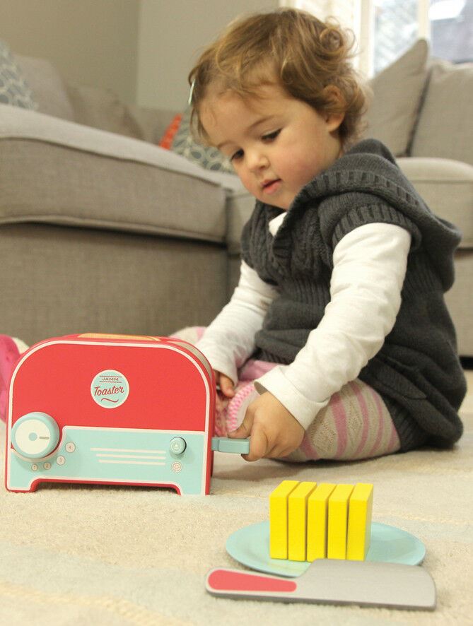 Red Pretend Play Wooden Kitchen Unit with Movable Parts annd Accessories Indigo Jamm Mini Cooker