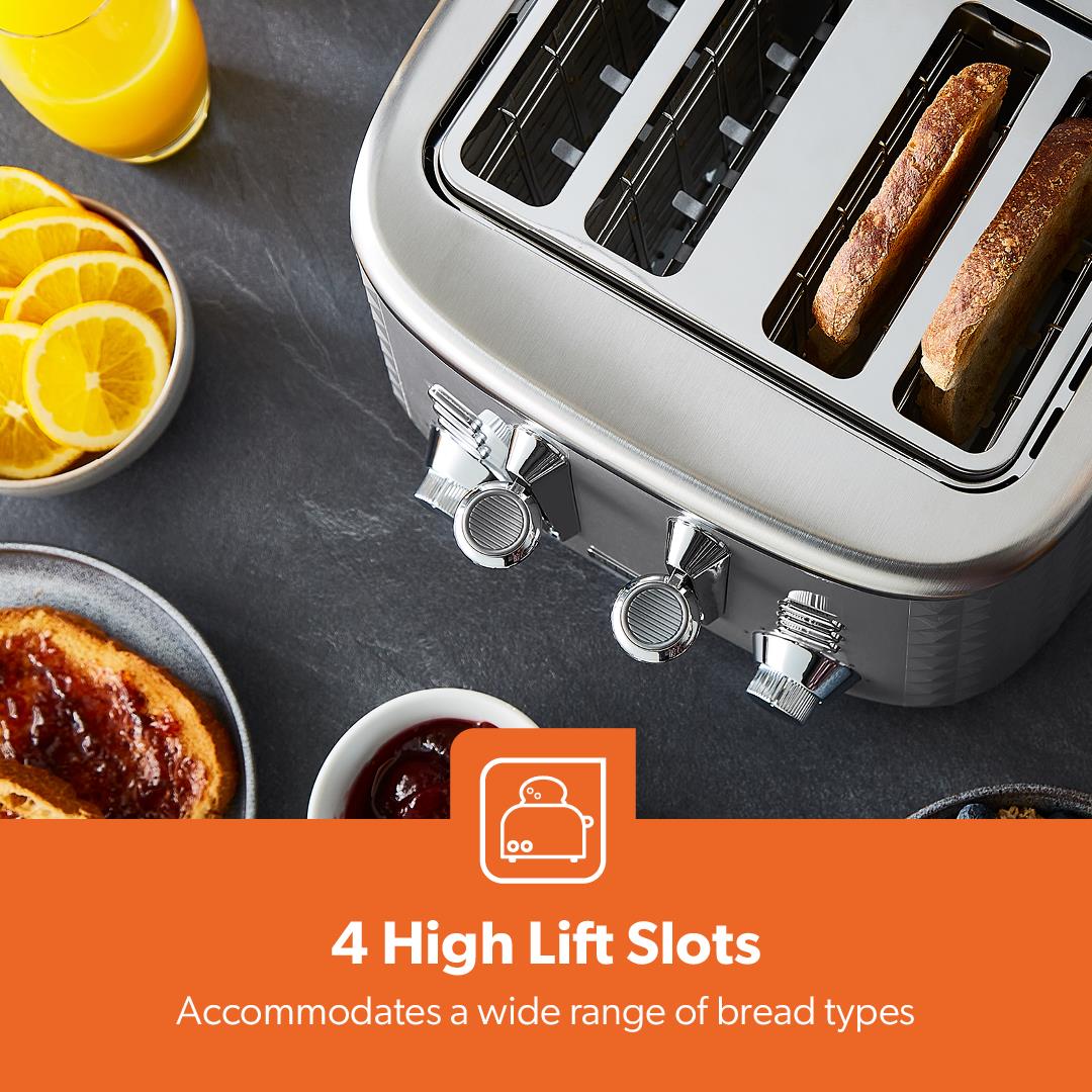 GEEPAS Argyle 4 Slice Bread Toaster 7 Level Browning Control Defrost Reheat - Picture 15 of 25