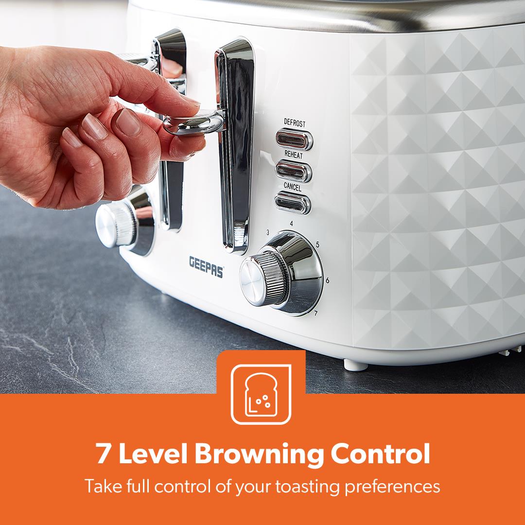 GEEPAS Argyle 4 Slice Bread Toaster 7 Level Browning Control Defrost Reheat - Picture 21 of 25