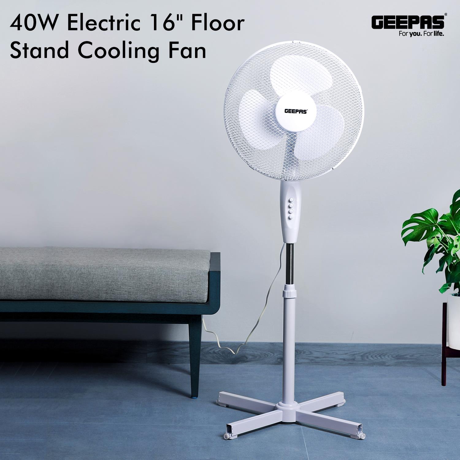 Geepas 12" Desk 16" Pedestal Floor Standing Fan Electric Oscillating