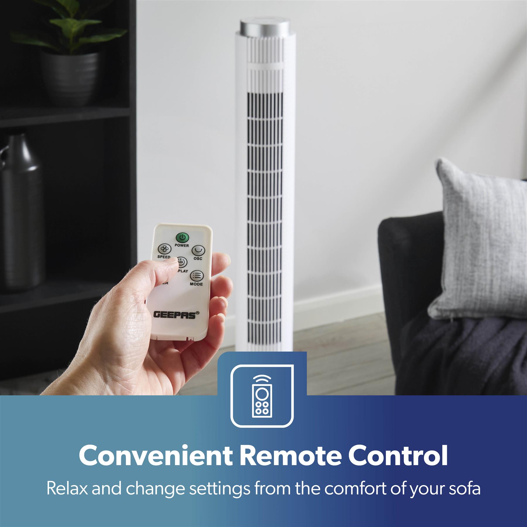 GEEPAS Digital Tower Fan Oscillating 3 Speed 4 Modes Remote Timer LED Display - Picture 30 of 33