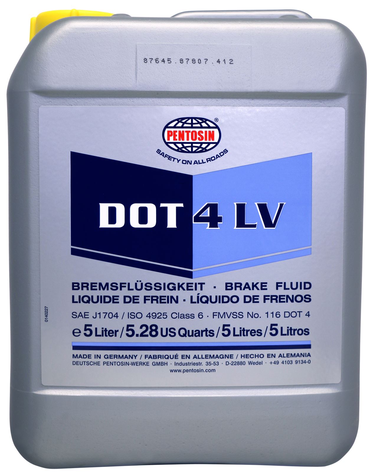 Pentosin DOT 4 LV Brake Fluid 5L, BMW QV 34 001, VW TL 766, VW 501 14