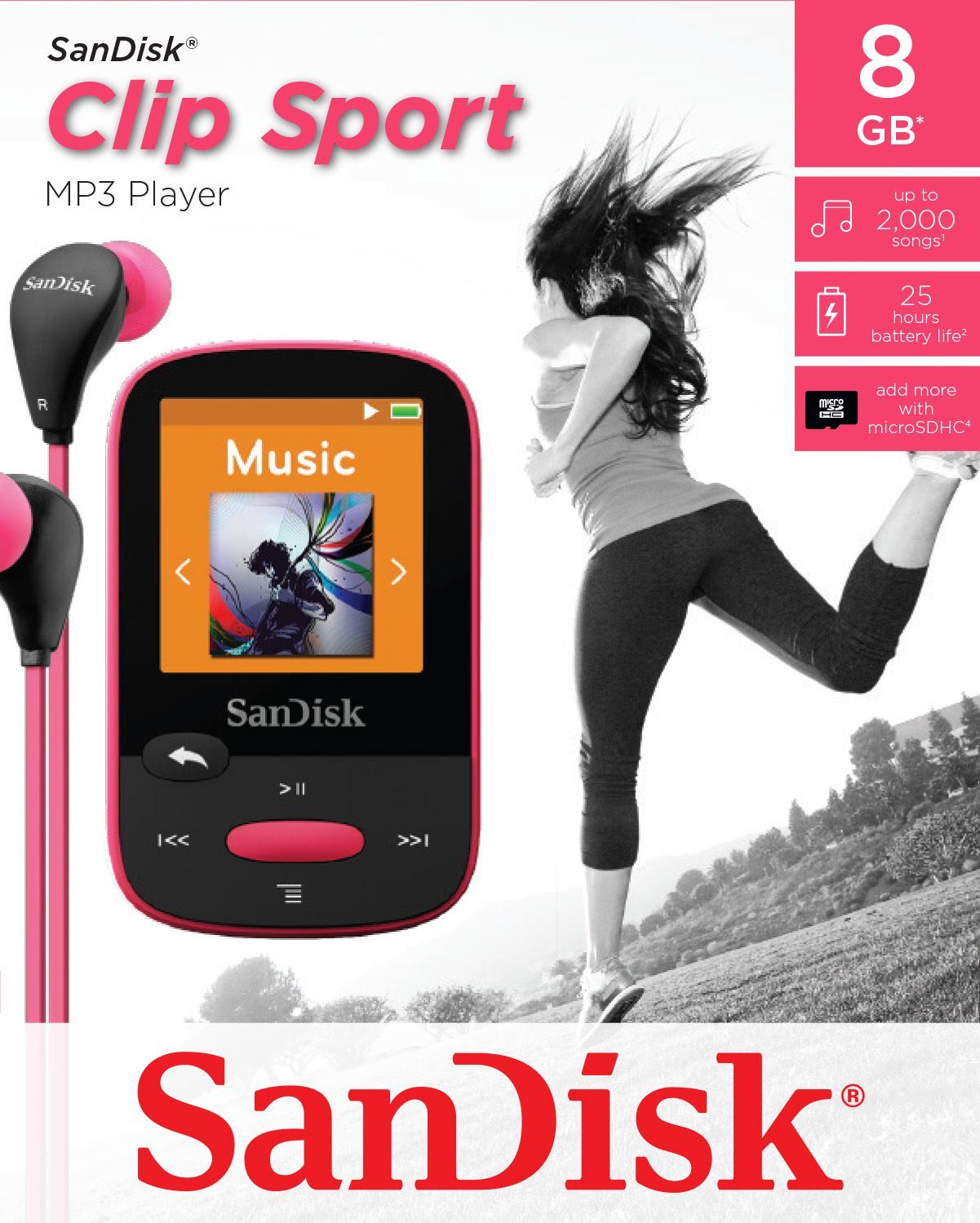SanDisk Clip Sport MP3 Player 8GB Pink holds 2000 songs 619659110420 eBay