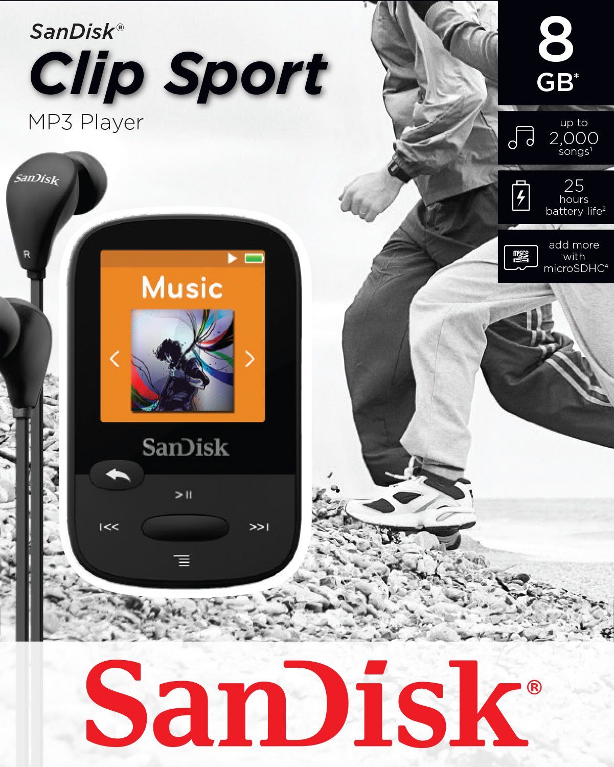 SanDisk Clip Sport MP3 Player 8GB Black holds 2000 songs eBay