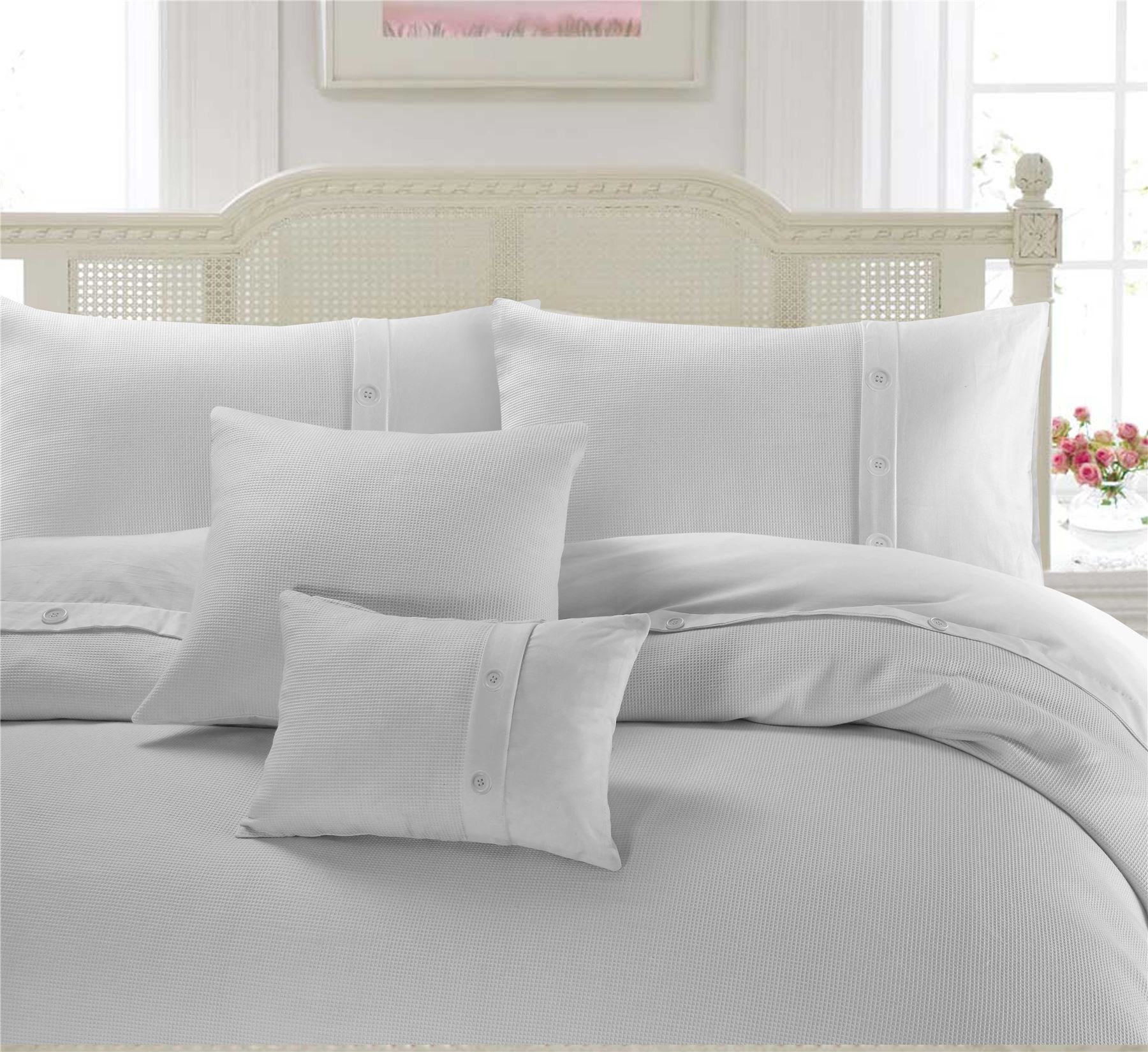 Luxury 100 Cotton Soft Waffle Weave Duvet Cover Set Quilt Bedding