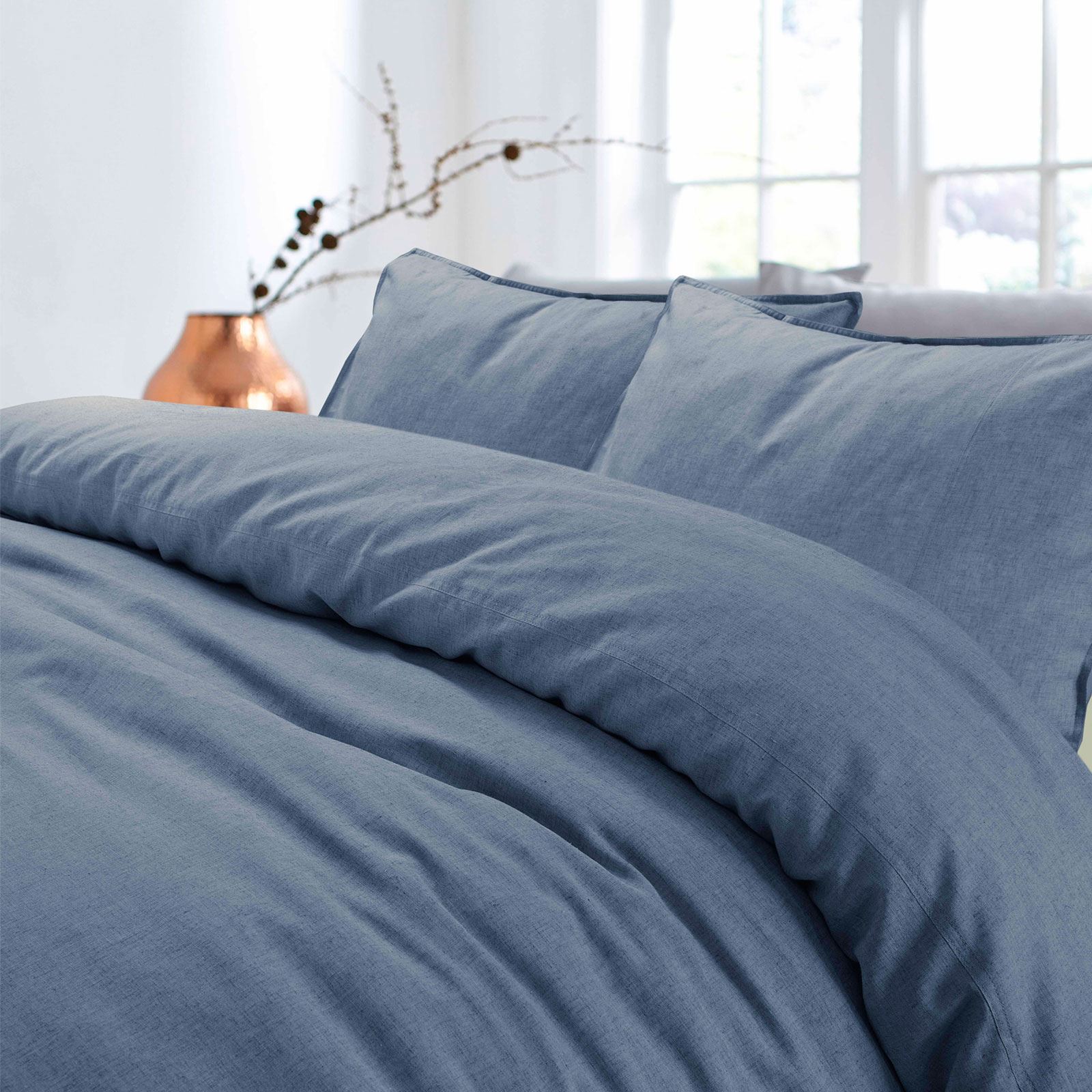 Duvet Cover Quilt Bedding Set Soft Blue Cotton Linen Single Double King