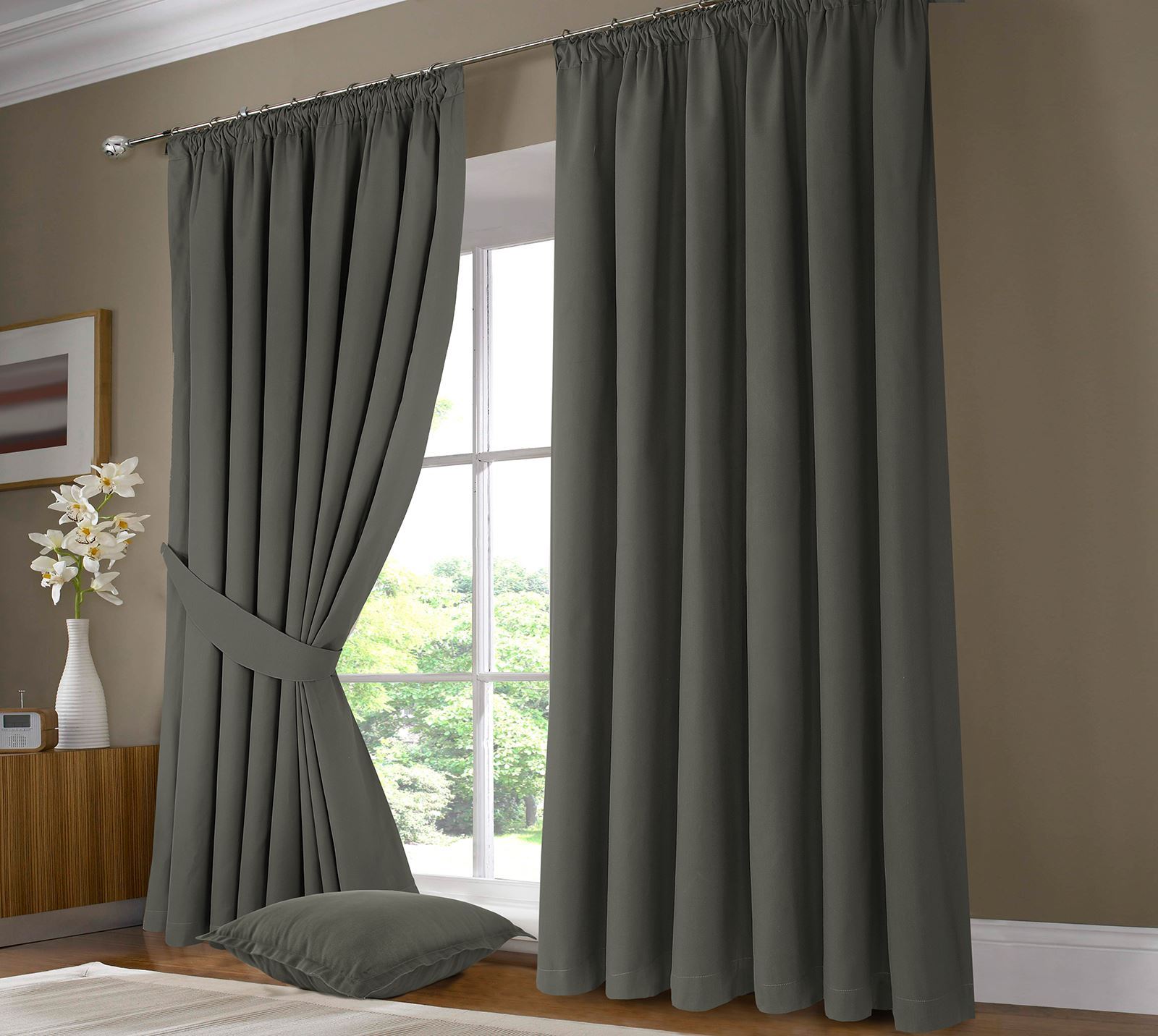 100 Solar Thermal Sun Blackout Heavy Curtains Set Pencil Pleat Dark