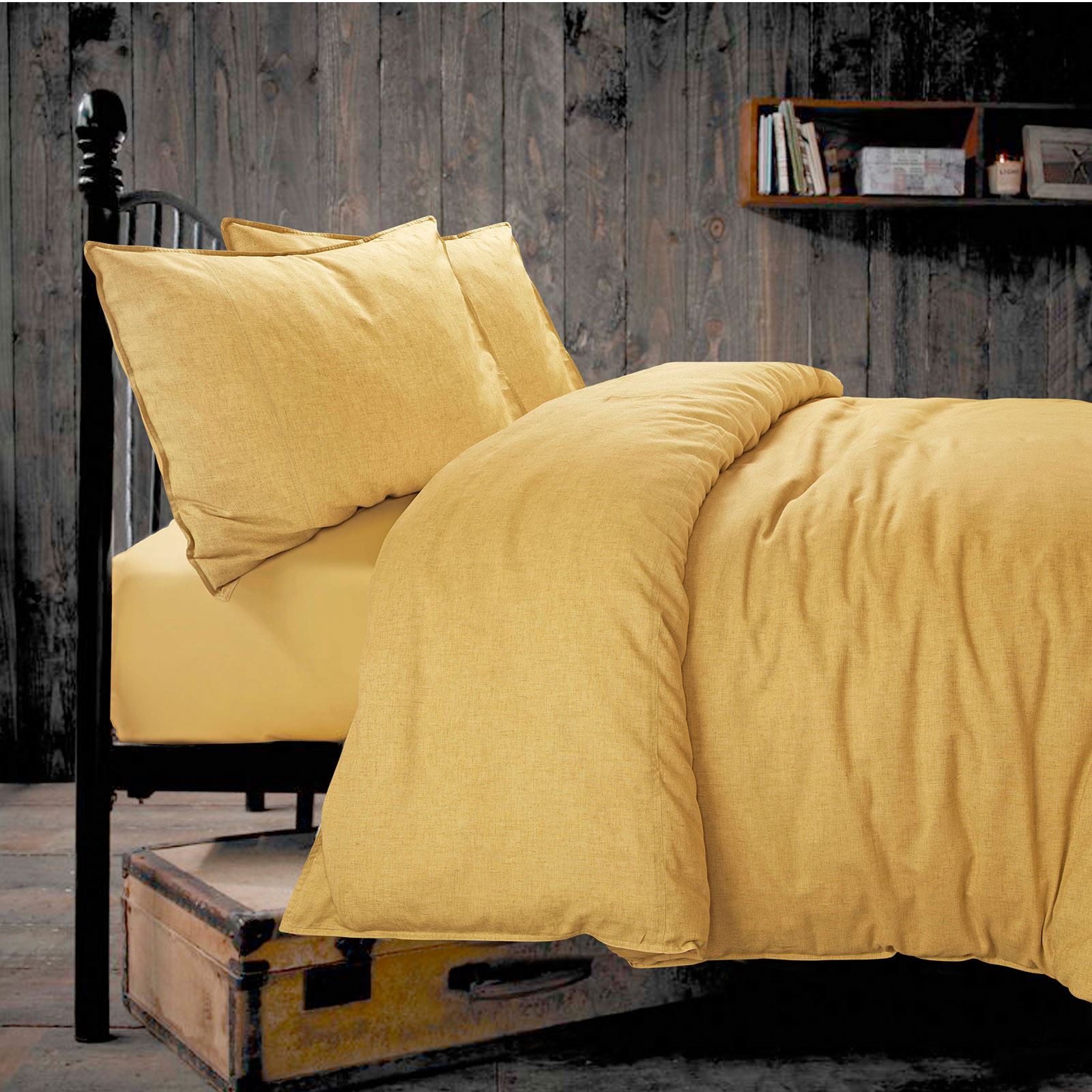 Duvet Cover Pillowcase Bedding Set Yellow Cotton Linen Single Double