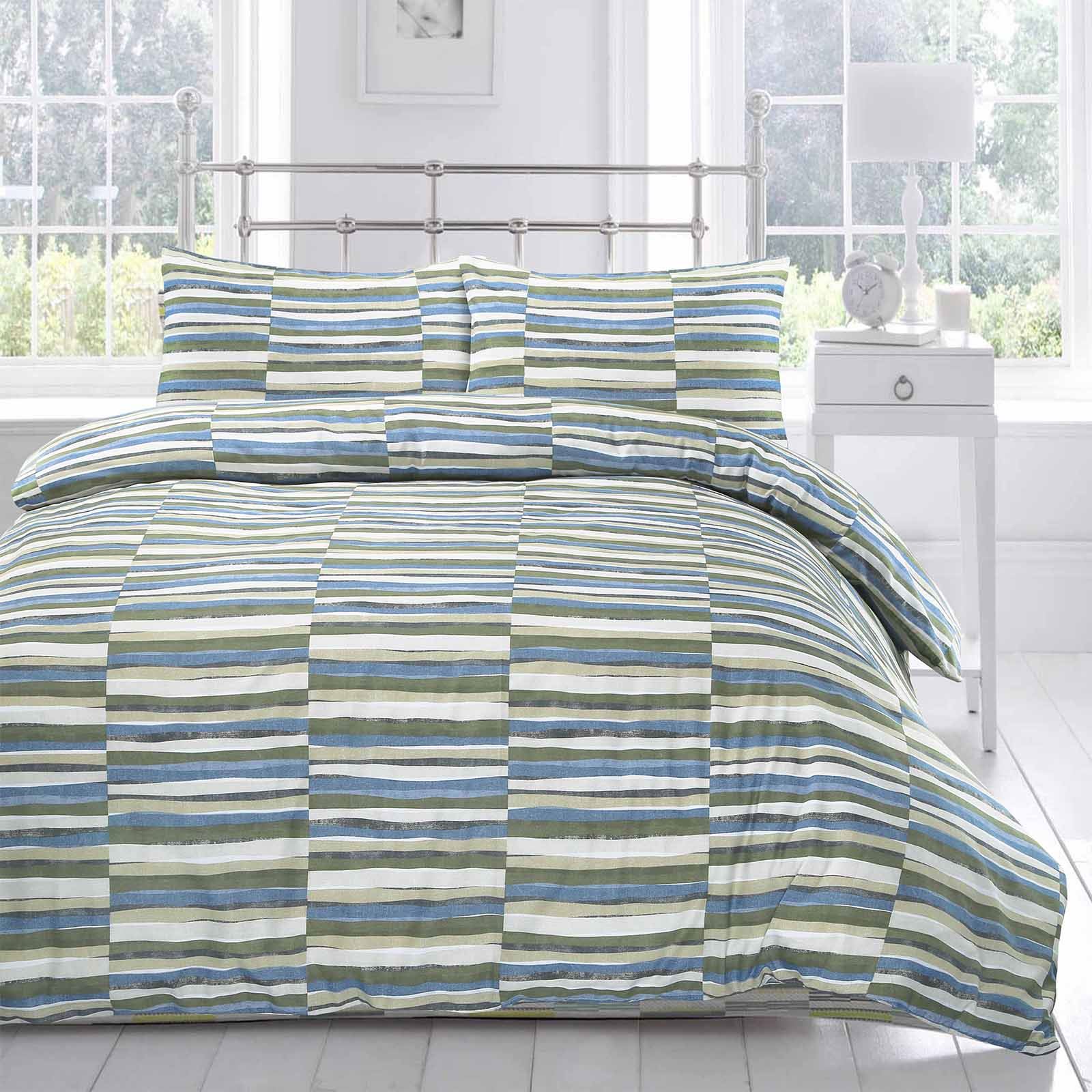 Grey Blue Pink Cotton Blend Soft Stripe Quilt Duvet Cover Bedding