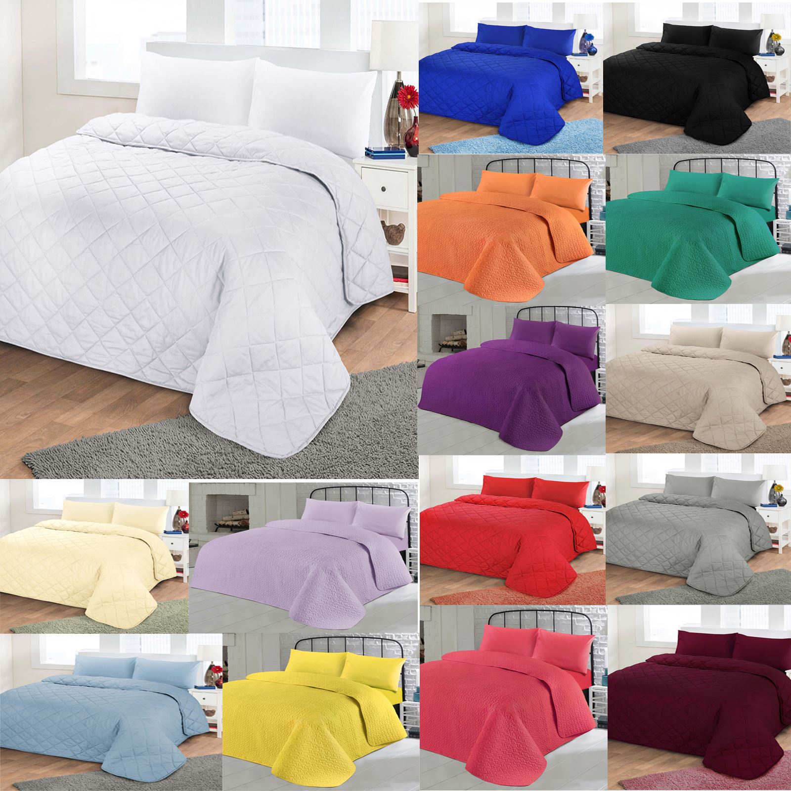 Luxury Soft Quilted Embossed Bedspread Comforter Quilt Throw