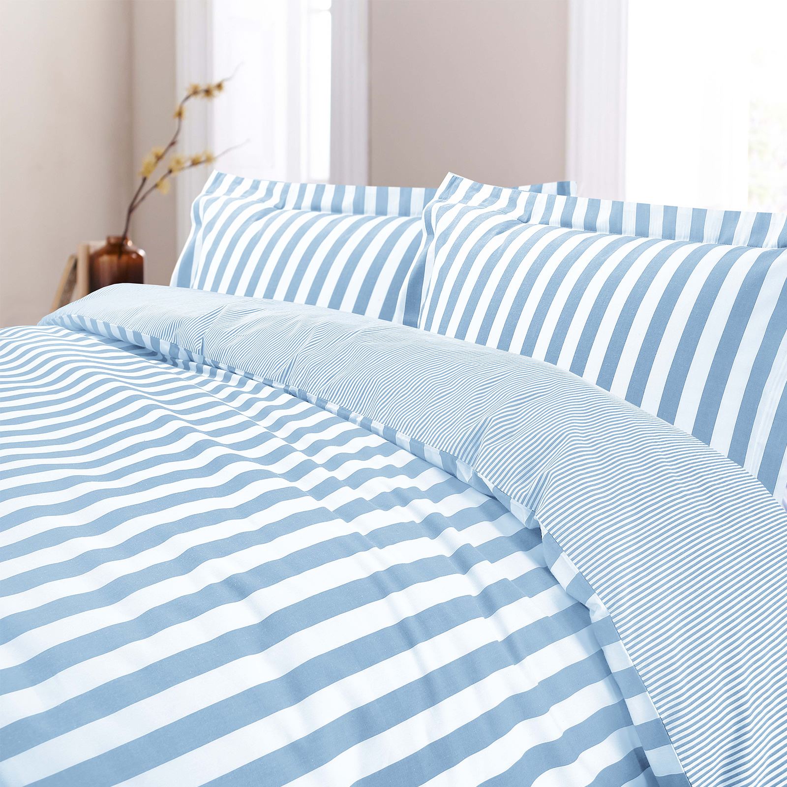 Vertical Stripe 100 Cotton 200 Thread Reversible Quilt Duvet Cover Bedding Set eBay