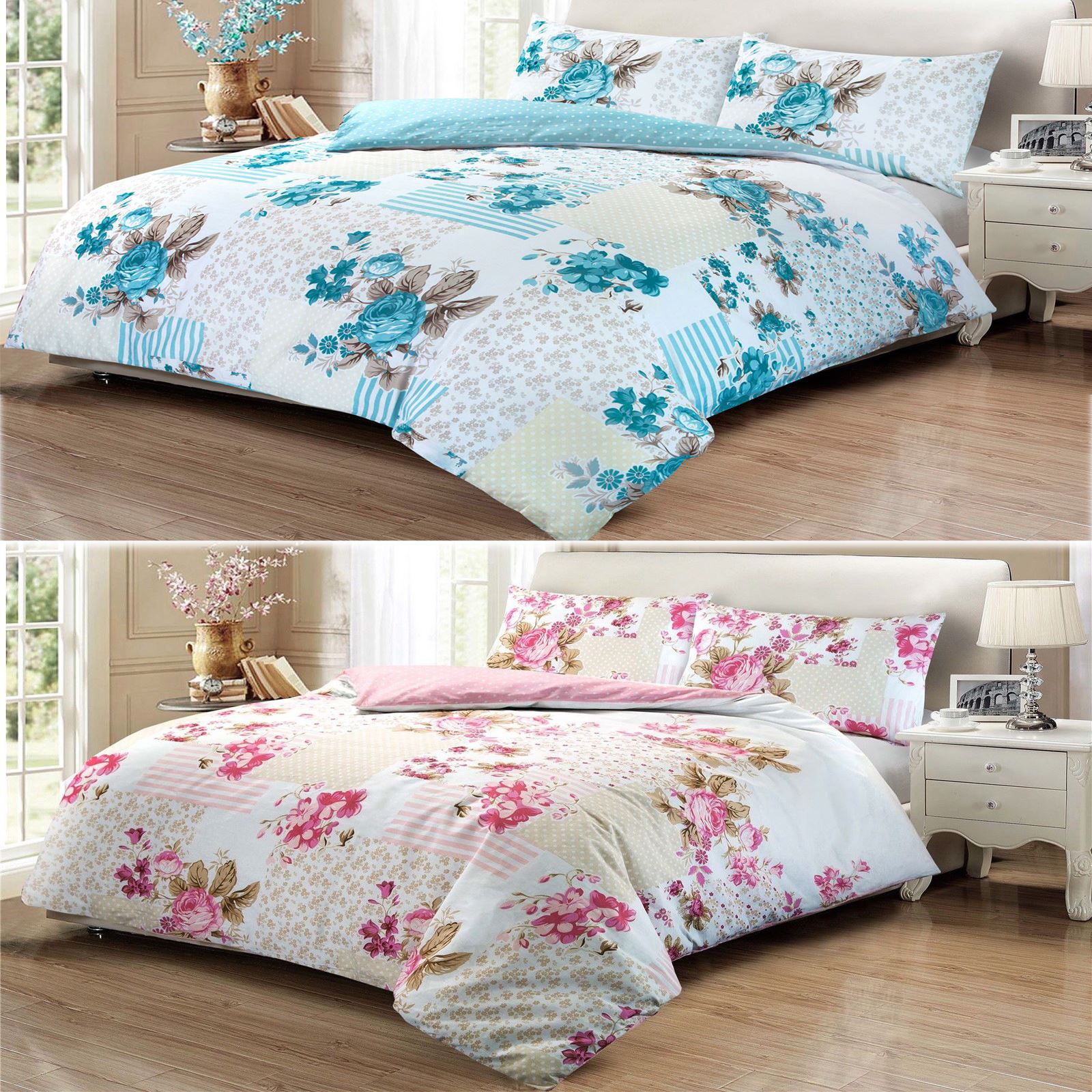 Rose Floral Patchwork Quilt Cover Set Single Double Bedding Bed Linen