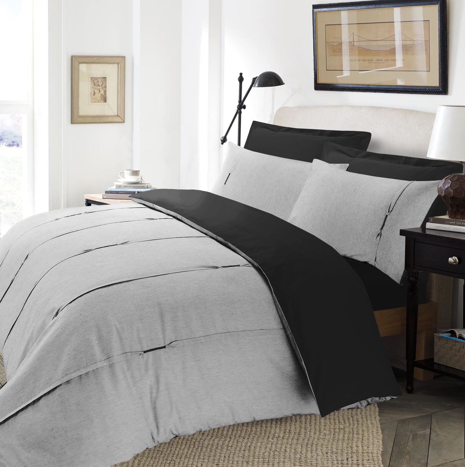 Luxury Embellished Duvet Cover Set Single Double Super King Size Bedding Grey